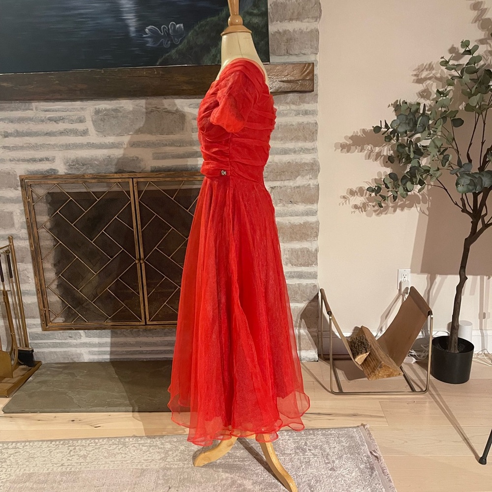 1950s red pinup swing sheer red dress - Picture 4 of 9
